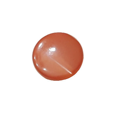Front view of dyed orange Troca shell button with natural nacre reflection, self-shank, 10mm.