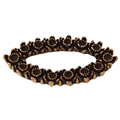 Antique gold metalized plastic flat back, oval wreath design, 16×36mm, vintage Japanese 1950s.