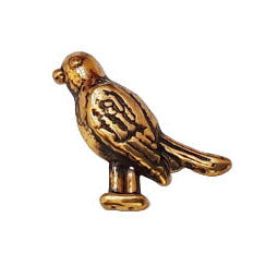 Antique gold metalized plastic flat back, left-facing pigeons design, 11×15mm, vintage Japanese 1950s.