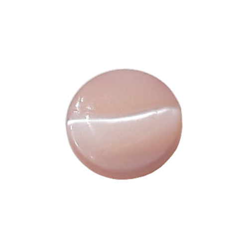 Front view of light pink dyed Troca shell button with natural nacre reflection and a self-shank attachment, 11.4mm.