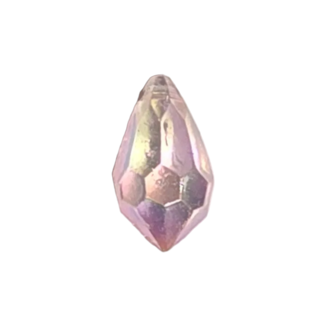 AB faceted plastic drop in Pink, translucent, sew-on, 6.5x13mm.