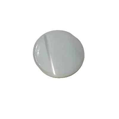 Front view of dyed powder blue Troca shell button with natural nacre reflection, self-shank, 10mm.