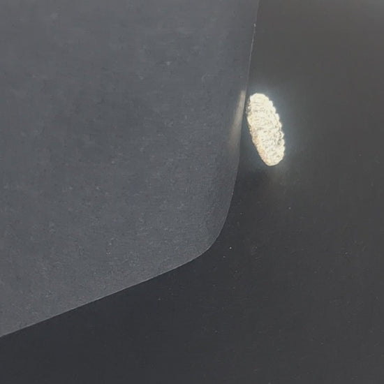 Mirrored glass button with a pebbled textured surface and two-hole sewing attachment, 19mm, shown in video with light movement to display the mirrored finish.
