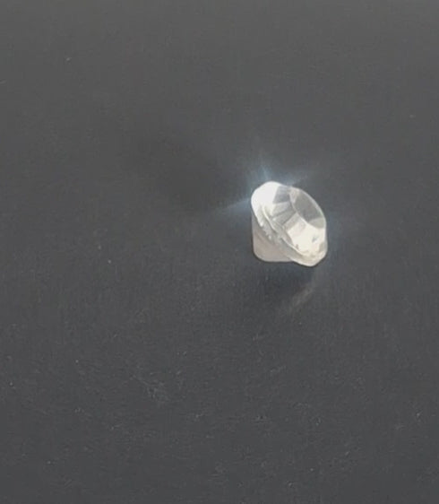 Mirrored glass button with a faceted bi-cone profile and frosted shank, 11.4mm/18L, shown in video with light movement to display the mirrored finish and back.