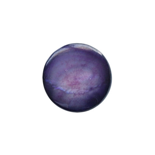 Front view of purple dyed Troca shell button with natural nacre reflection and a self-shank attachment, 11.4mm.