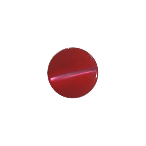 Front view of red dyed Troca shell button with natural nacre reflection and a self-shank attachment, 9mm.