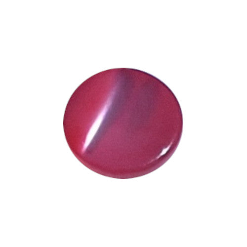 Front view of rose red dyed Troca shell button with natural nacre reflection and a self-shank attachment, 11.4mm.