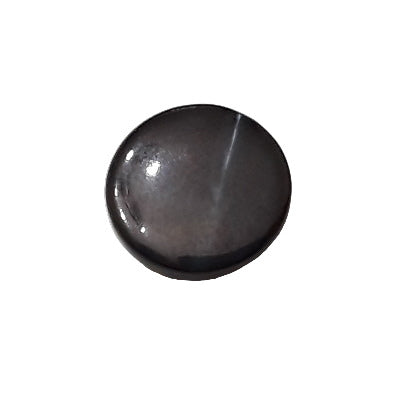 Front view of black dyed Troca shell button with natural nacre reflection and a self-shank attachment, 11.4mm.