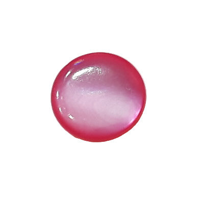 Front view of dyed hot pink Troca shell button with natural nacre reflection, self-shank, 10mm.