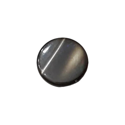 Front view of smoke Troca shell button with natural nacre reflection, self-shank, 10mm.