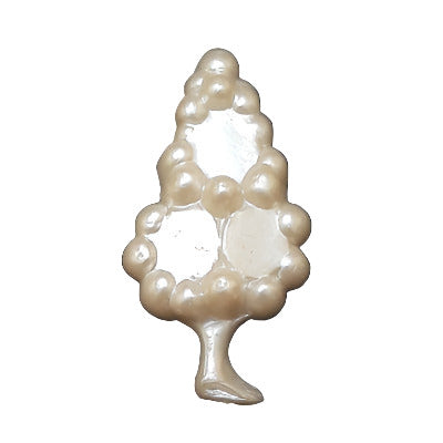 Pearlized white plastic pine tree flat back, 14×26 mm, raised molded detail.