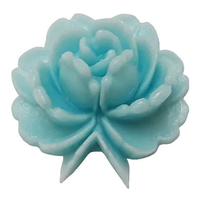 rose plastic flat back, 27×28 mm, molded raised detail, turquoise color, Japan NOS.