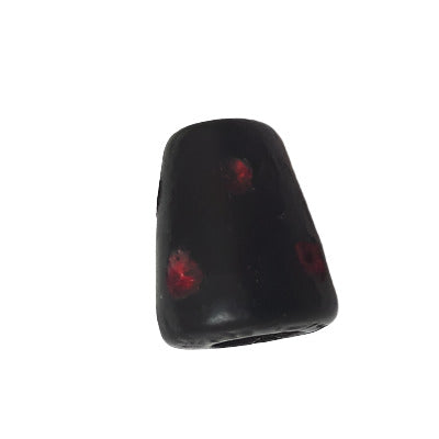 Black wood cone bead with hand-painted red polka dots, 8×10 mm.
