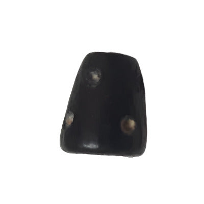 Black wood cone bead with hand-painted white polka dots, 8×10 mm.