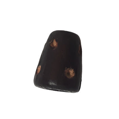 Brown wood cone bead with hand-painted polka dots, 8×10 mm.