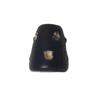 Navy wood cone bead with hand-painted polka dots, 8×10 mm.