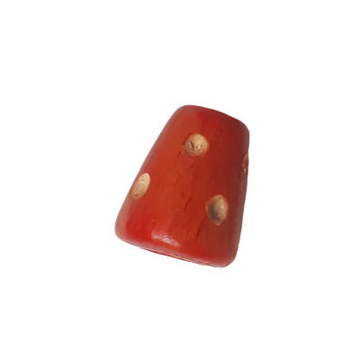 Orange wood cone bead with hand-painted polka dots, 8×10 mm.