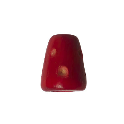 Red wood cone bead with hand-painted polka dots, 8×10 mm.