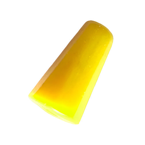 Yellow glass cone-shaped spacer bead with long vertical facets, 6×10 mm, viewed from the side.